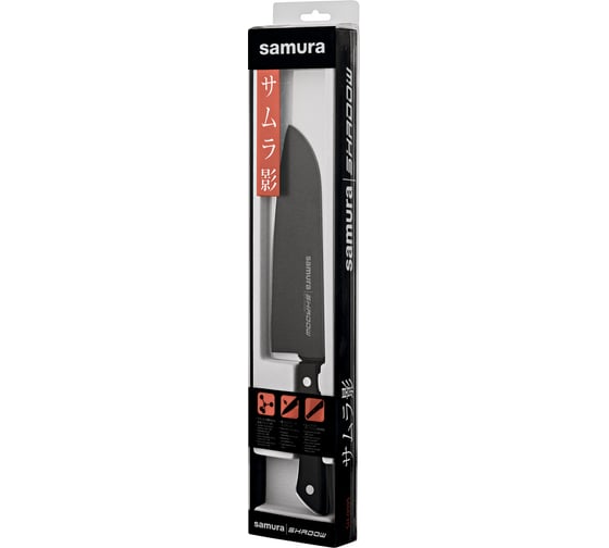 Нож кухонный Samura SHADOW Сантоку с покрытием Black-coating 175 мм, AUS-8, ABS пластик SH-0095/K