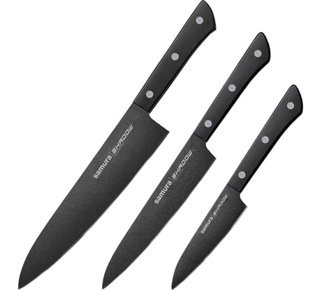 Набор из 3 ножей Samura SHADOW с покрытием Black-coating (11,23, 85), AUS-8, ABS пластик SH-0220/K