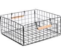 Металлическая складная корзина VETTA 28x28x12 см, деревянные ручки, черный 457-699