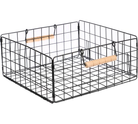 Металлическая складная корзина VETTA 28x28x12 см, деревянные ручки, черный 457-699