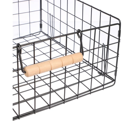 Металлическая складная корзина VETTA 28x28x12 см, деревянные ручки, черный 457-699