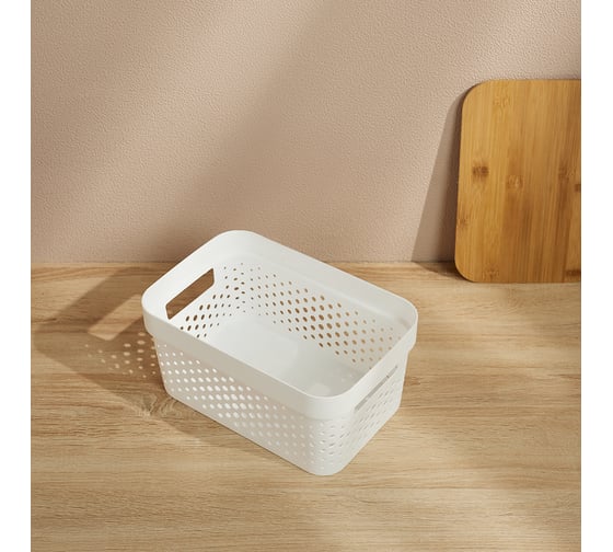 Корзина для хранения с бамбуковой крышкой VETTA Идиллия, 26.5x18x12.5 см, пластик/бамбук 414-074