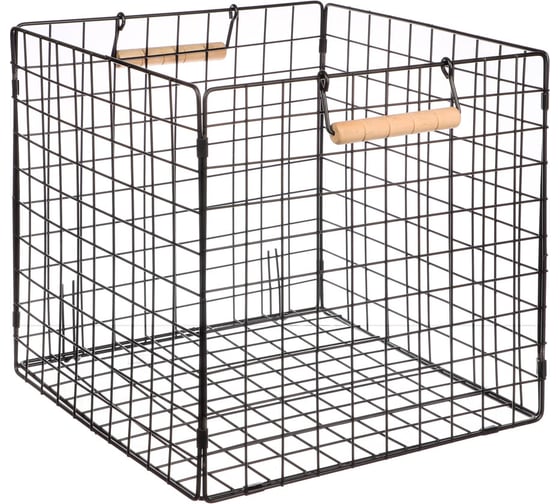 Металлическая складная корзина VETTA 28x28x28 см, деревянные ручки, черный 457-700 1