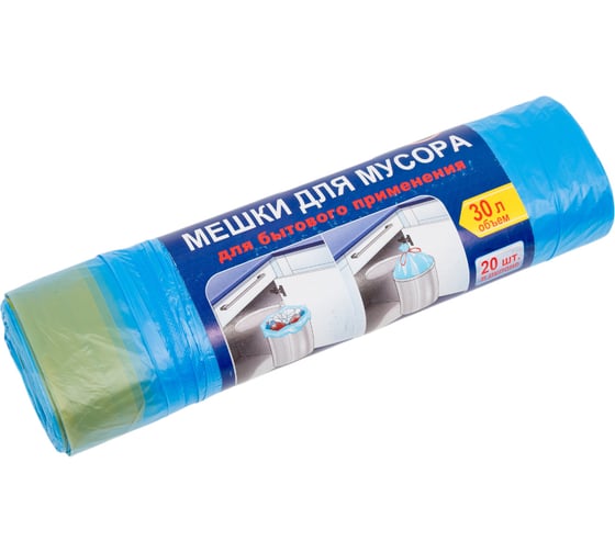 Мешки для мусора (20 шт; 30 л) с завязками голубые UNIBOB 215026 0481-001X