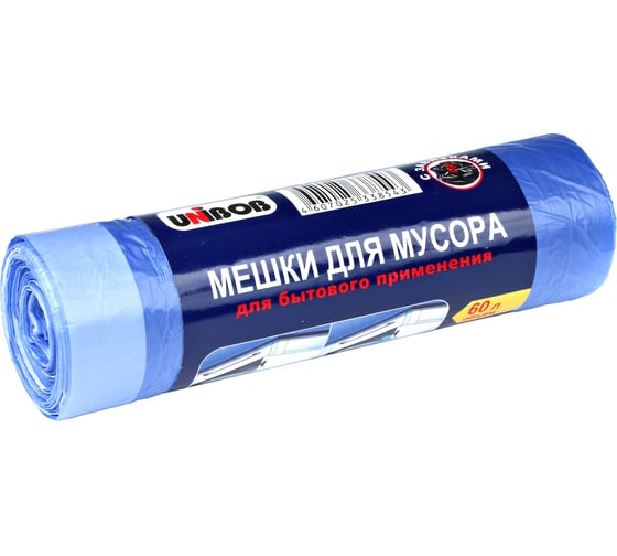 Мешки для мусора (20 шт; 60 л) с завязками голубые UNIBOB 215027 0481-002X