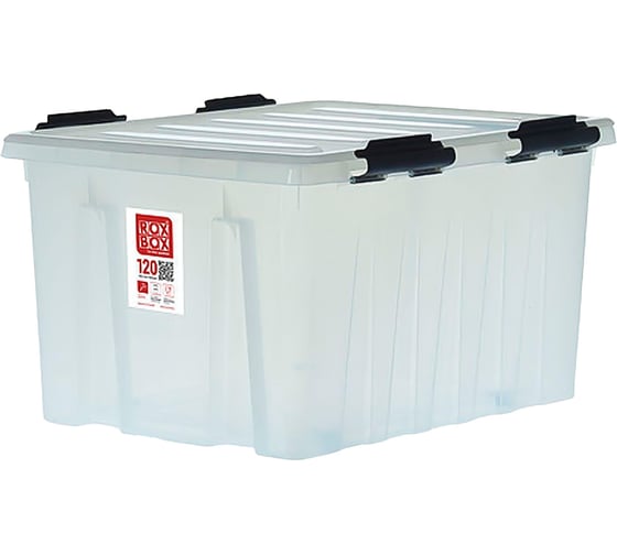 Ящик п/п Rox Box 740х565х415 мм с крышкой и клипсами, 120 л. на роликах, прозрачный 18714