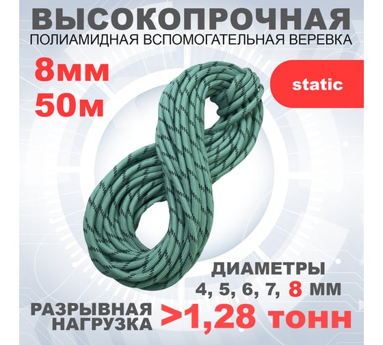 Шнур вспомогательный АзотХимФортис ПА, диметр 8, 24 пряд, кН17,3, длина 50м.  462589-50