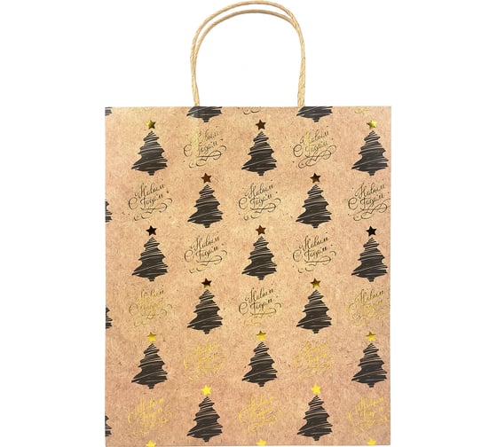 Пакет подарочный Золотая сказка 1штука новогодний 26x32x13см, Kraft Large, ассорти 592132