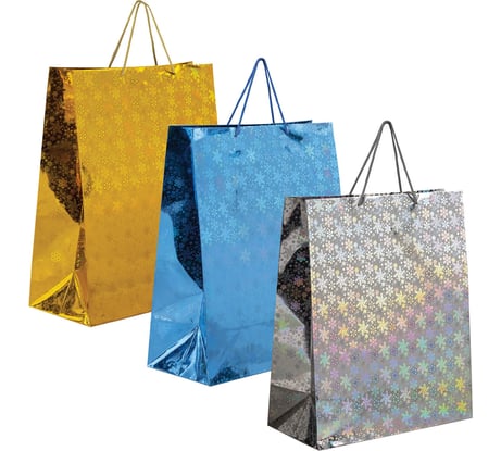 Пакет подарочный Золотая сказка новогодний 1 шт 41x19x49см XXL ГОЛОГРАФИЯ ассорти 3 цвета 609613
