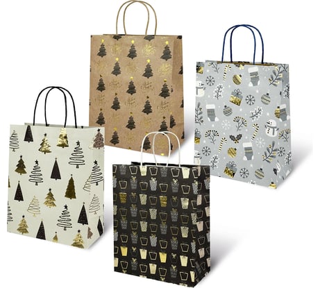 Пакет подарочный Золотая сказка НАБОР 4 штуки новогодний 26x32x13см, Kraft Large 592133