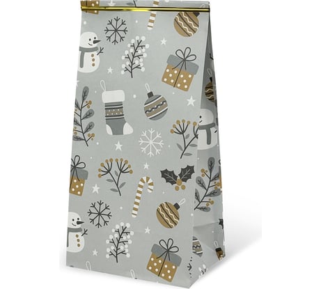 Пакет подарочный Золотая сказка КОМПЛЕКТ 10шт новогодний 12x8х25см с зажимами, Паттерн №1 592122