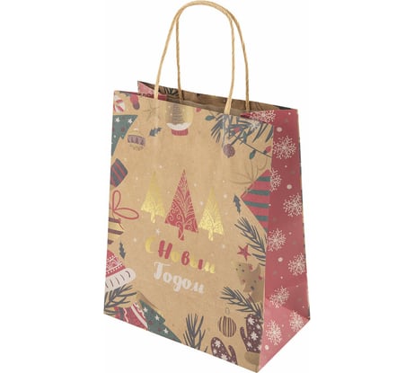 Пакет подарочный Золотая сказка КОМПЛЕКТ 10 штук новогодний 18x10x23см, Merry Christmas 592125