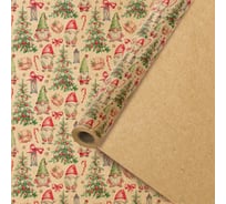 Бумага упаковочная Золотая сказка крафт BIG SIZE новогодняя "XMAS Gnomes", 0,7x10 м, , 592193