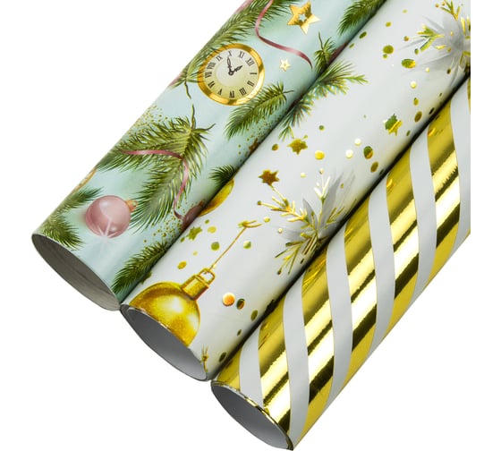Бумага упаковочная Золотая сказка новогодняя НАБОР 3 шт "Golden XMAS", С ЭФФЕКТАМИ, 70x100см, 592188 1