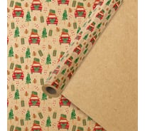 Бумага упаковочная Золотая сказка крафт BIG SIZE новогодняя "XMAS Car", 0,7x10 м, , 592194