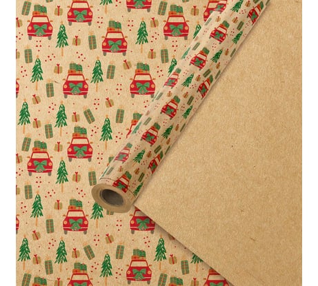 Бумага упаковочная Золотая сказка крафт BIG SIZE новогодняя "XMAS Car", 0,7x10 м, , 592194