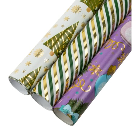 Бумага упаковочная Золотая сказка новогодняя НАБОР 3 шт "NY Pattern", С ЭФФЕКТАМИ, 70x100см, , 592187