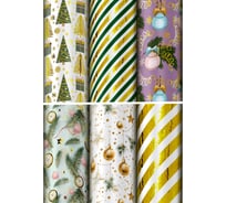 Бумага упаковочная Золотая сказка новогодняя С ЭФФЕКТАМИ (1 шт) "Gold and Green" 70x100см ассорти 592186