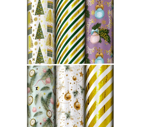 Бумага упаковочная Золотая сказка новогодняя С ЭФФЕКТАМИ (1 шт) "Gold and Green" 70x100см ассорти 592186