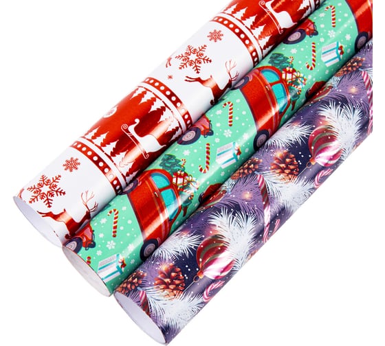Бумага упаковочная Золотая сказка новогодняя НАБОР 3 шт "HoHo XMAS", С ЭФФЕКТАМИ, 70x100см, , 592191
