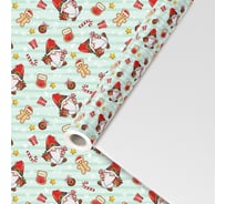 Бумага упаковочная Золотая сказка мелованная BIG SIZE новогодняя "Гномики", 0,7x10 м, , 592195