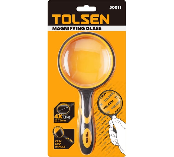 Лупа TOLSEN 4-кратная, диаметр 75 мм, с рукояткой TOLSEN 50011