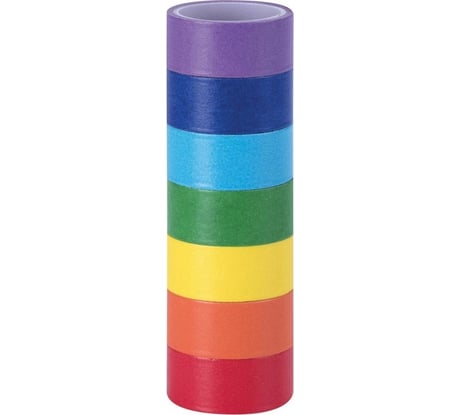 Клейкие WASHI-ленты для декора ОСТРОВ СОКРОВИЩ РАДУЖНЫЕ, однотонные, 7 цветов, рисовая бумага 661702