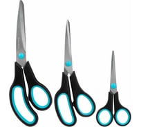 Ножницы BRAUBERG SOFT GRIP НАБОР 3 шт. (140, 190, 230 мм) черно-бирюзовые ручки, ВЫГОДНАЯ УПАКОВКА, 238411