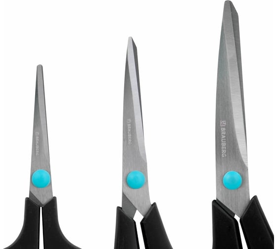 Ножницы BRAUBERG SOFT GRIP НАБОР 3 шт. (140, 190, 230 мм) черно-бирюзовые ручки, ВЫГОДНАЯ УПАКОВКА, 238411