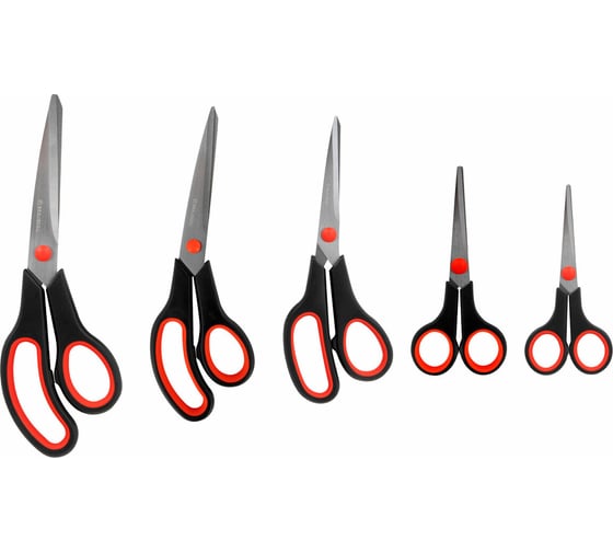 Ножницы SOFT GRIP BRAUBERG НАБОР 5 шт (140, 170, 190, 220, 240 мм) эргономичные, ВЫГОДНАЯ УПАКОВКА, 238410