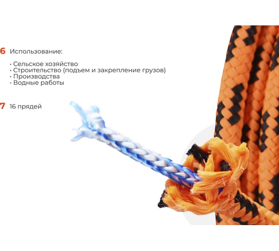 Плетеная веревка Gigant п/п, 16 прядей, 8 мм х 50 м HRS-16