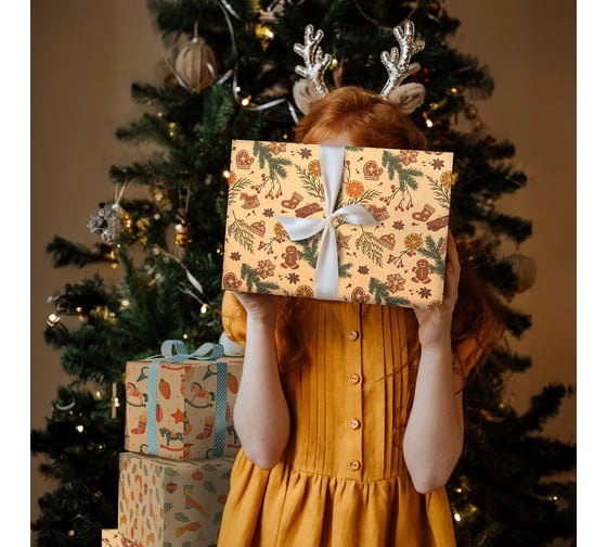 Новогодняя упаковочная бумага Золотая сказка 3 шт., Christmas Kraft, 70х100 см, 3 дизайна 592056