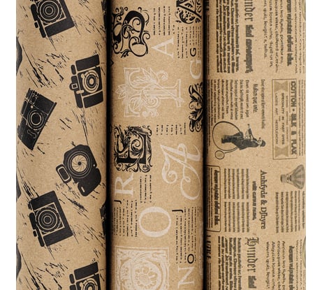 Новогодняя упаковочная бумага Золотая сказка 3 шт., Kraft Casual, 70х100 см, 3 дизайна 592063