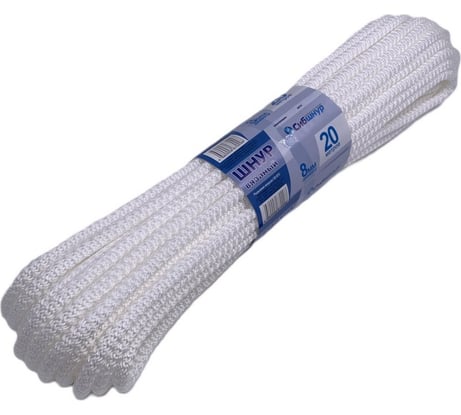 Вязаный шнур Сибшнур диаметр 8 мм, 20 м, белый 30221