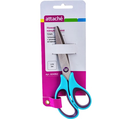 Тупоконечные ножницы Attache Town 170 мм, эргономичные ручки без покрытия, цвет фиолетовый/голубой 604062