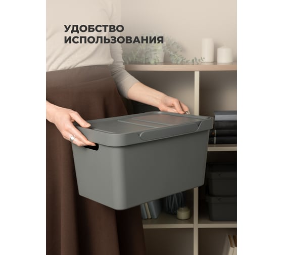 Универсальный ящик Econova Luxe с крышкой, 380х276х220 мм, 18 л серый 433205811