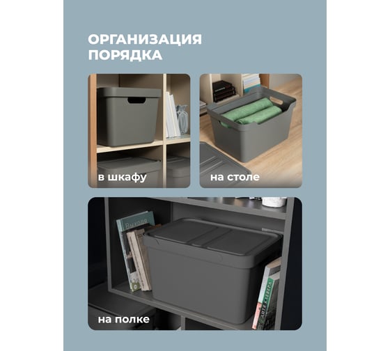 Универсальный ящик Econova Luxe с крышкой, 380х276х220 мм, 18 л серый 433205811