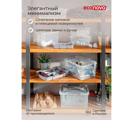 Универсальный ящик для хранения Econova Grand Box с замками и ручкой, 15,3 л 433200430