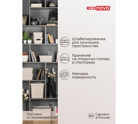 Универсальный ящик Econova Luxe с крышкой, 270х190х120 мм, 4,6 л светло-бежевый 433205434