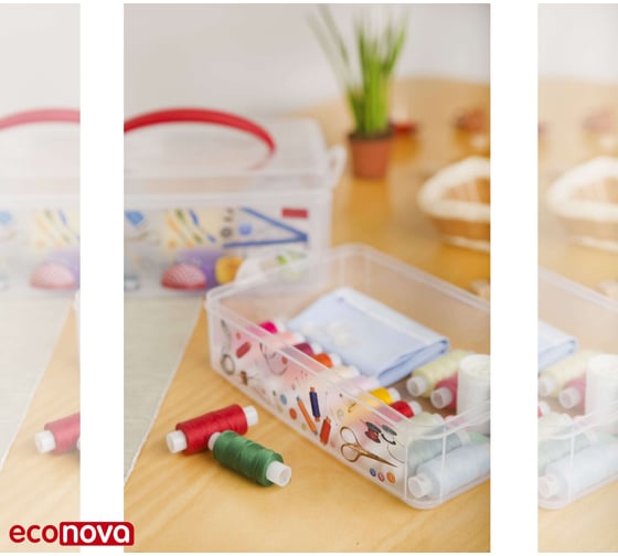 Универсальная коробка Econova Art Box 2 секции с ручкой и декором, 1 л + 2 л 43123910151