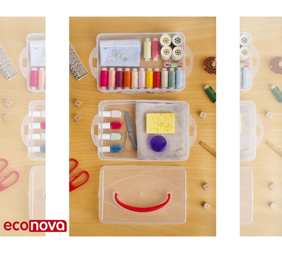 Универсальная коробка Econova Multi Box 2 секции с ручкой и декором, 2 л + 3 л 43123340152