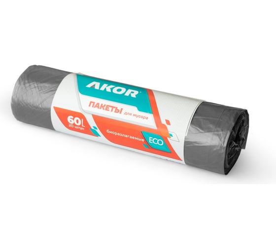 Пакеты для мусора АКОР "БИО" 60 л, 20 шт, черные 201-003 1