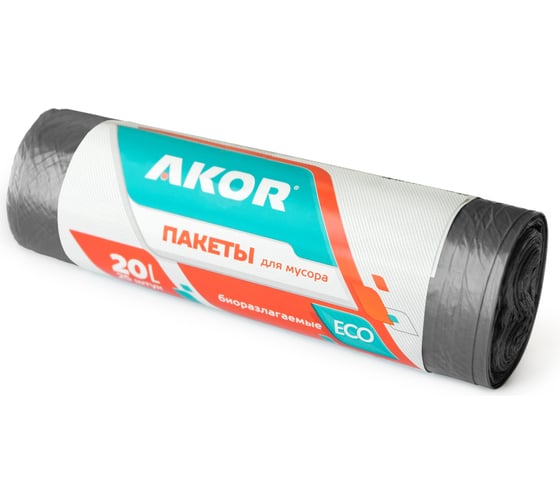 Пакеты для мусора АКОР "БИО" 20 л, 25 шт, черные 201-001