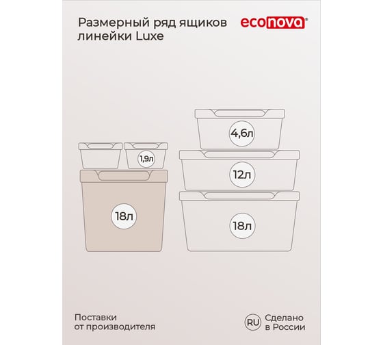Универсальный ящик Econova Luxe с крышкой, 286х286х286 мм, 18 л, светло-бежевый 433242634