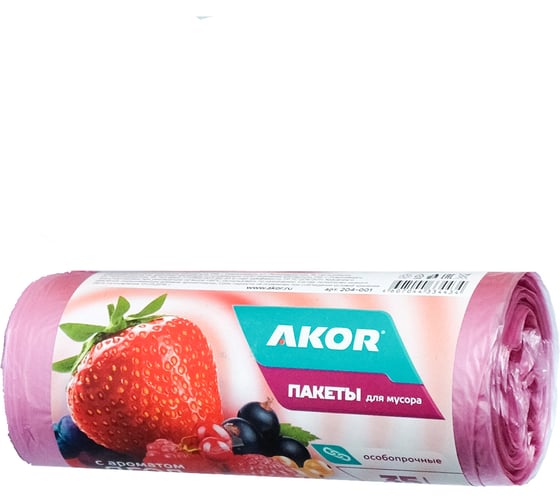 Пакеты для мусора ПНД с ароматом Ягод 35 л 30 шт АКОР 204-001 1