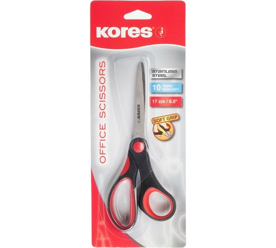 Ножницы с пластиковыми прорезиненными анатомическими ручками Kores Softgrip 170 мм 178112