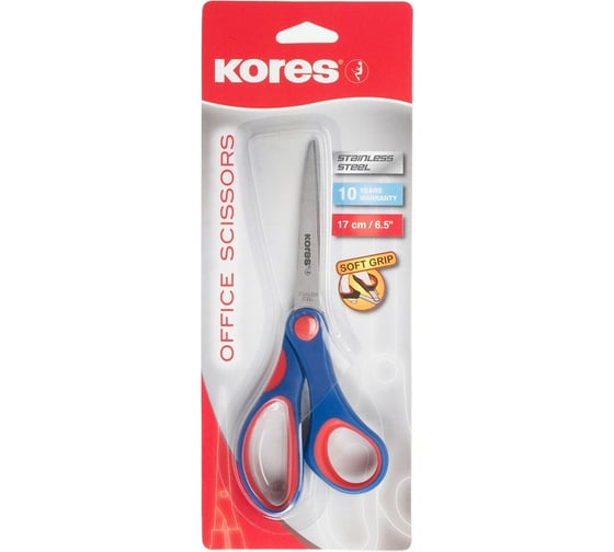 Ножницы с пластиковыми прорезиненными анатомическими ручками Kores Softgrip 170 мм 178112