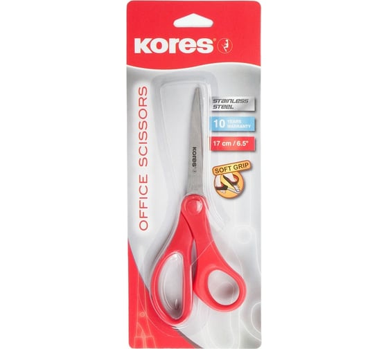 Ножницы с пластиковыми прорезиненными анатомическими ручками Kores Softgrip 170 мм 178112