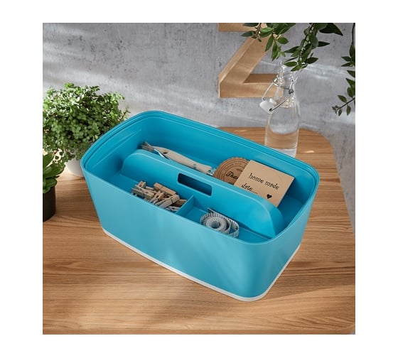 Короб LEITZ MyBox с крышкой, малый + органайзер с ручкой Cosy, soft touch, синий 52670061