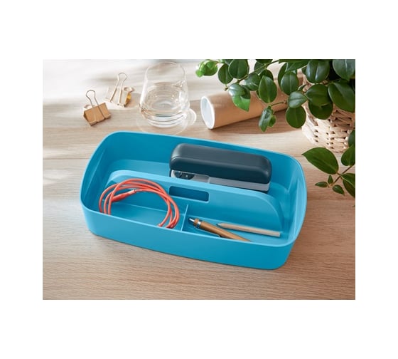 Короб LEITZ MyBox с крышкой, малый + органайзер с ручкой Cosy, soft touch, синий 52670061